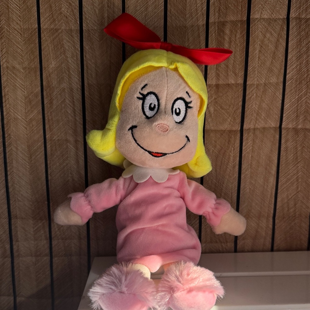 Pink Plush Doll with Red Bow